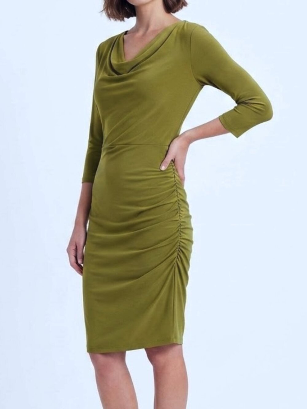 Jacob "Avocado" Cowl Neck Ruched Stretch Dress- Sz. Sm